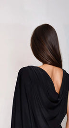 Exclusive Double Sculpted slinky cape style cowl back maxi dress in black