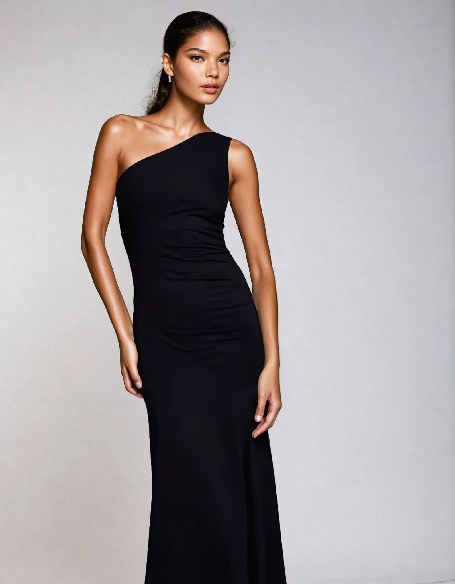 Exclusive Cotton One Shoulder Ruched Side Maxi Dress