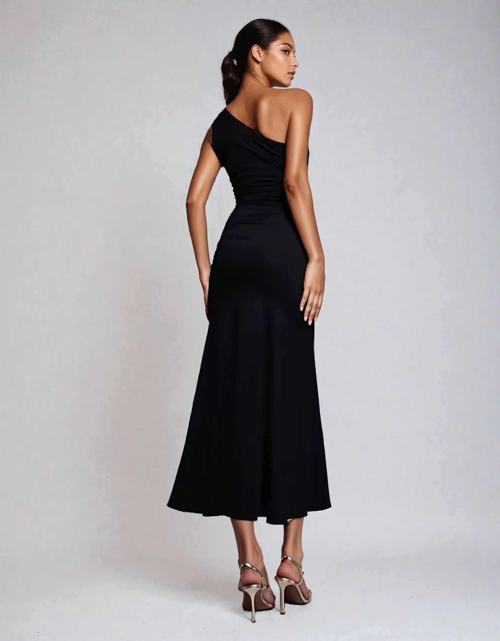 Exclusive Cotton One Shoulder Ruched Side Maxi Dress