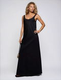 Exclusive Poplin Scoop Neck Trapeze Maxi Dress in Black