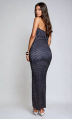 Exclusive Double Sculpted Slinky Bandeau Maxi Dress in Black Polka Dot