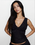 Exclusive Fashionkilla double sculpted slinky lace trim v neck vest top in black