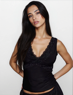 Exclusive Fashionkilla double sculpted slinky lace trim v neck vest top in black