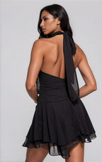 Fashionkilla exclusive chiffon halterneck foldover detail ruffle skirt mini dress in black