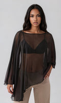 Fashionkilla exclusive chiffon asymmetric hem cape top in black