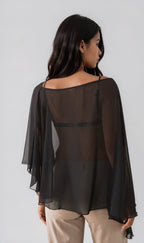 Fashionkilla exclusive chiffon asymmetric hem cape top in black