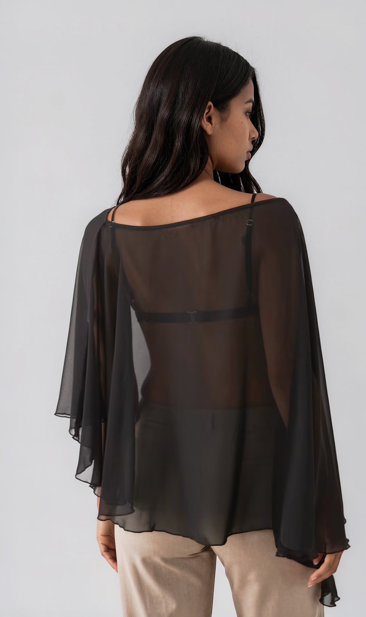 Fashionkilla exclusive chiffon asymmetric hem cape top in black