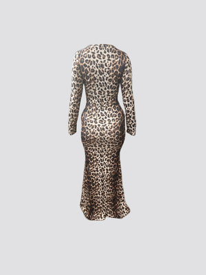 leopard print long sleeve maxi dress in supersoft