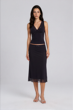 Exclusive Fashionkilla double sculpted slinky lace trim v neck vest top in black