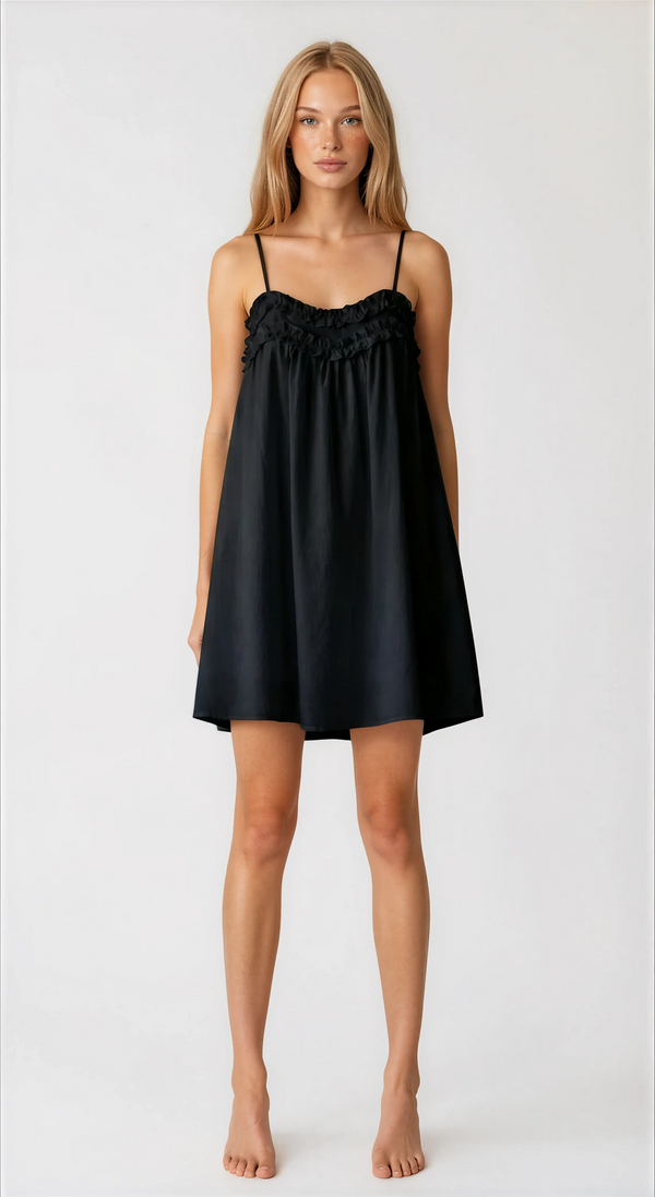 Exclusive Fashionkilla cotton rich ruffle trim babydoll mini dress in black