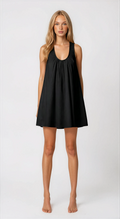 Exclusive Fashionkilla cotton rich ruched scoop neck babydoll mini dress in black