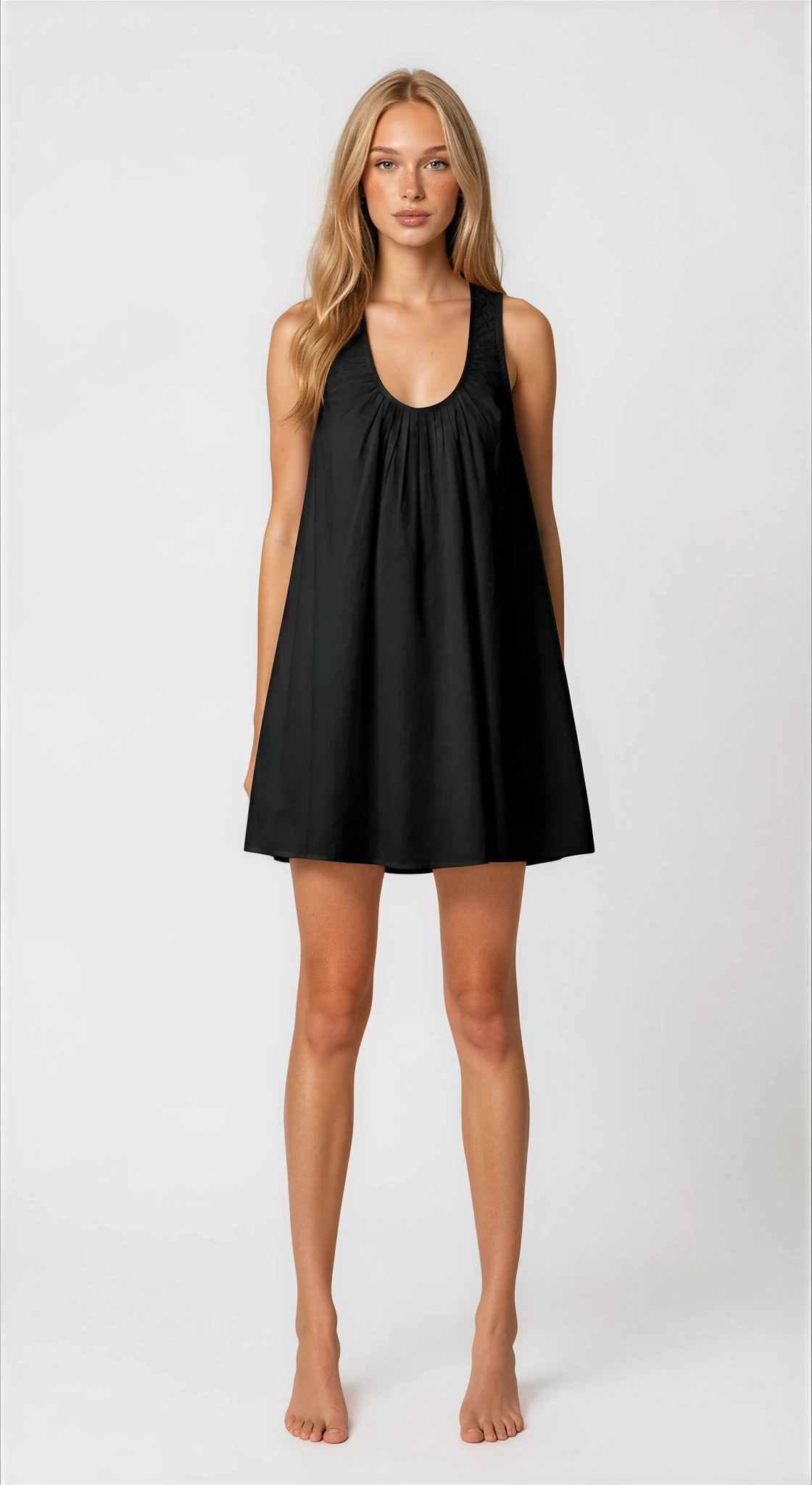 Exclusive Fashionkilla cotton rich ruched scoop neck babydoll mini dress in black