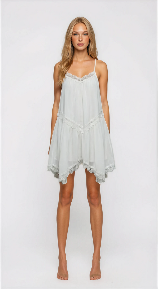 Exclusive Fashionkilla tiered lace trim babydoll mini dress in white ocean crepe