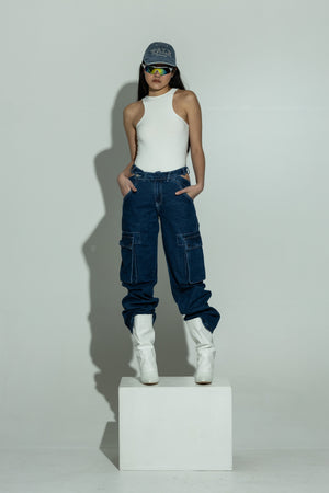 SCULPT double layer racer neck body white