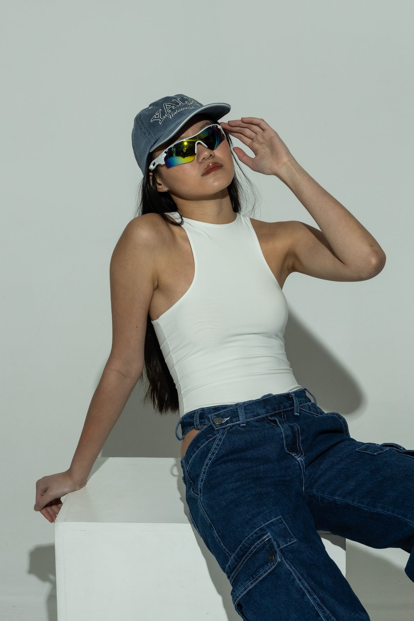 SCULPT double layer racer neck body white