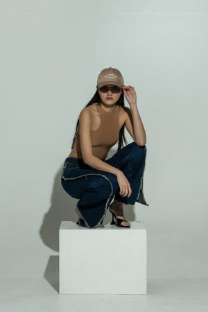 SCULPT double layer racer neck body camel