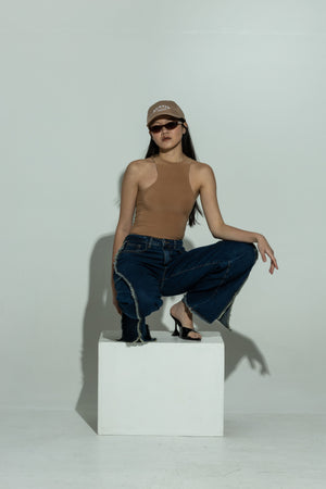 SCULPT double layer racer neck body camel