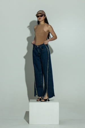 SCULPT double layer racer neck body camel