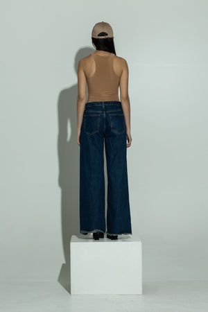 SCULPT double layer racer neck body camel