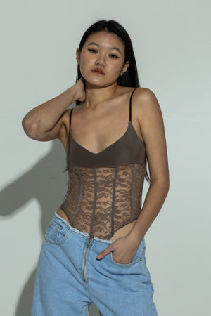 Lace corset body in beige